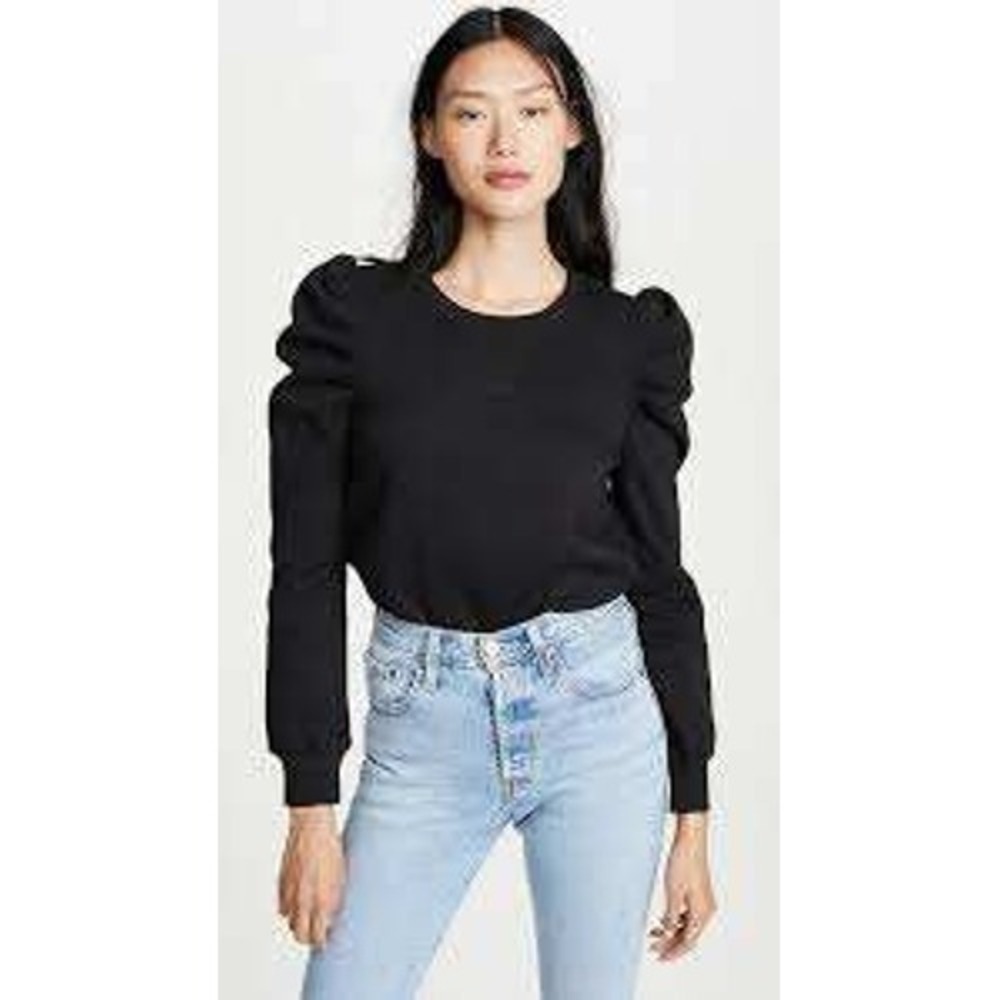 Rebecca Minkoff Janine Puff Sleeve Sweatshirt L Black Coquette Gothic Chic New